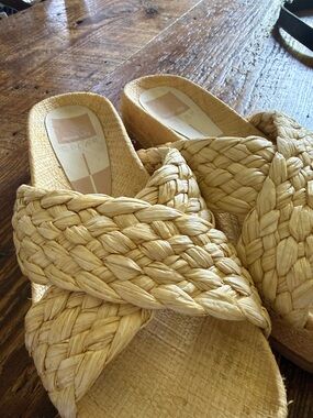 Dolce Vita Braided Raffia Slide Mules - Natural